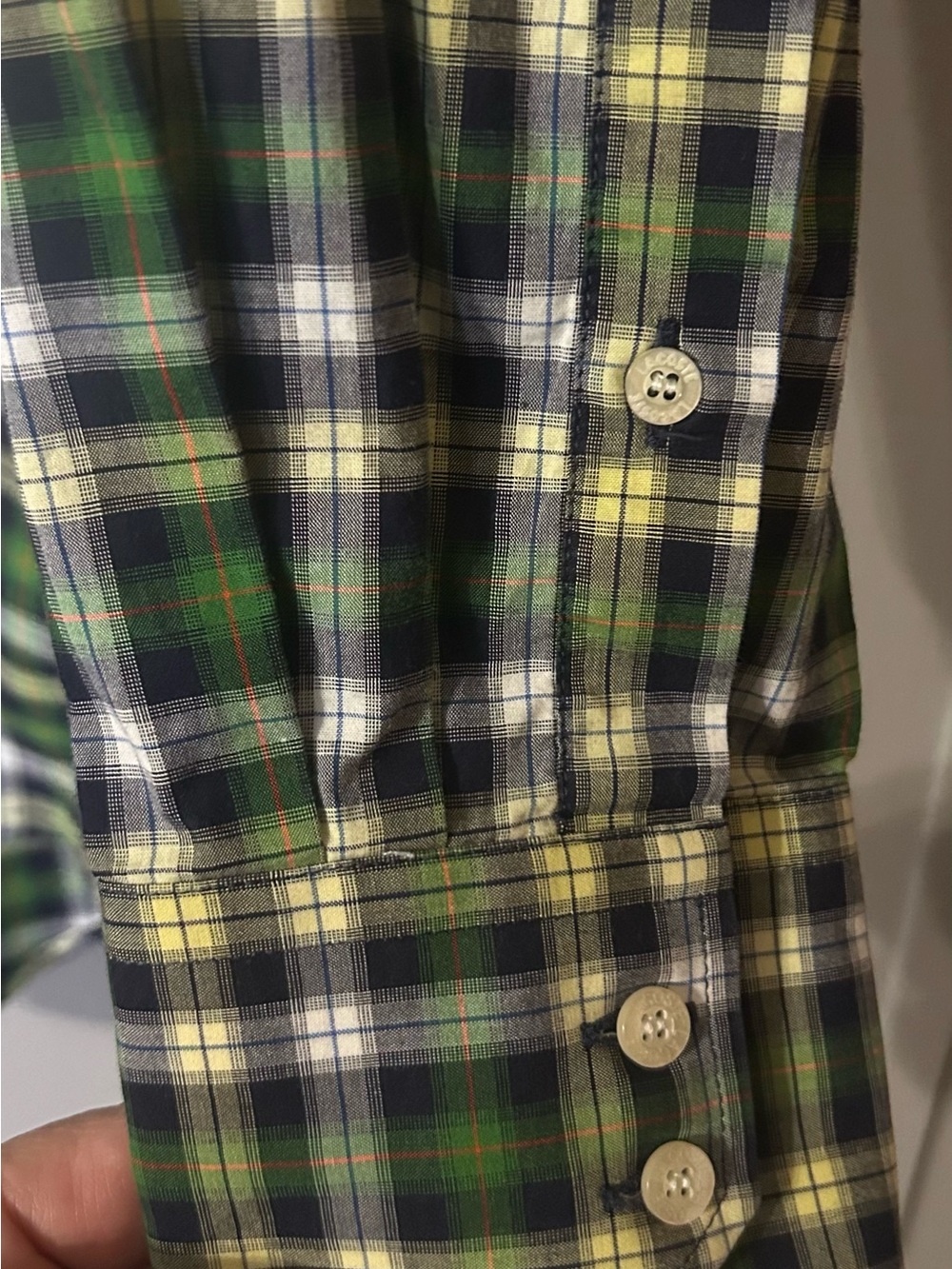 Lacoste Plaid Button Down Shirt Size 40 Green Blue Yellow 100%Cotton EUC - Picture 5 of 6